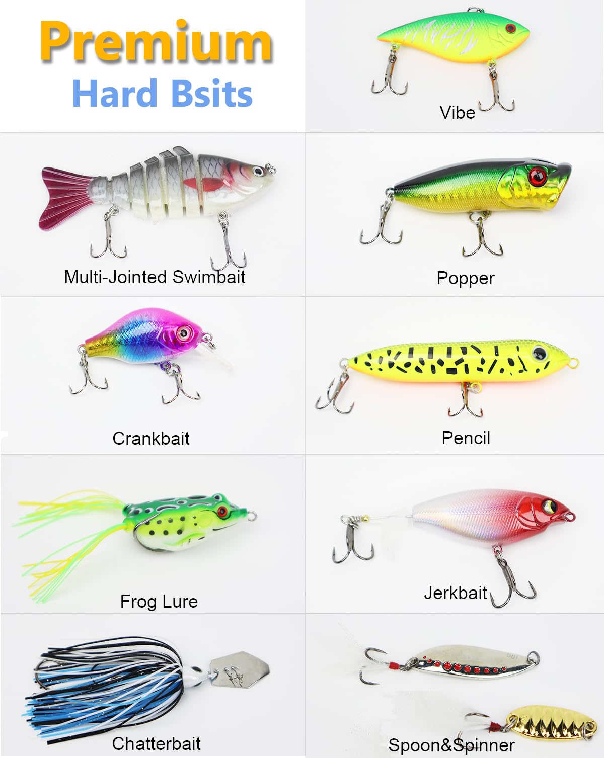 Fishing Lure Kit for Freshwater Bass, Fishing Tackle Set for Beginner Adults Including Crankbaits Spinnerbaits Topwater Baits Kit with Tackle Box