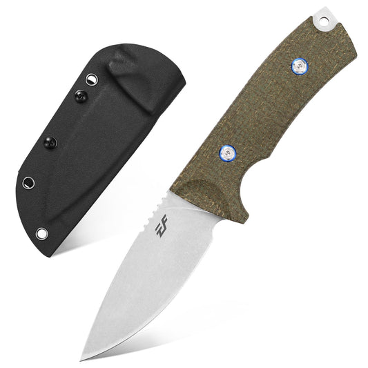 Eafengrow EF133 Fixed Blade Knife, DC53 Steel Blade,Micarta Handle Full Tang Compact Tough EDC Straight Knifes for Outdoor Working Camping Hiking(Green)