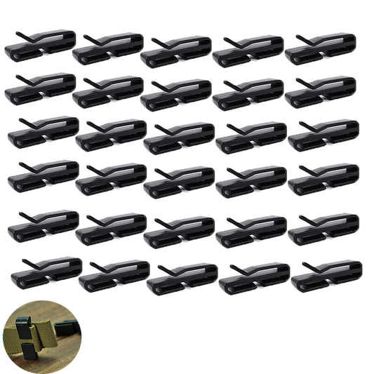 ArrErr 30 Pack Webbing Ending Clip Plastic 1 Inch Excess Length Straps End Keeper Quick Slip Buckle Fastener for Diaper Bag Molle Webbing Tactical Rucksack Backpack Belt Pouch Climbing Sticks