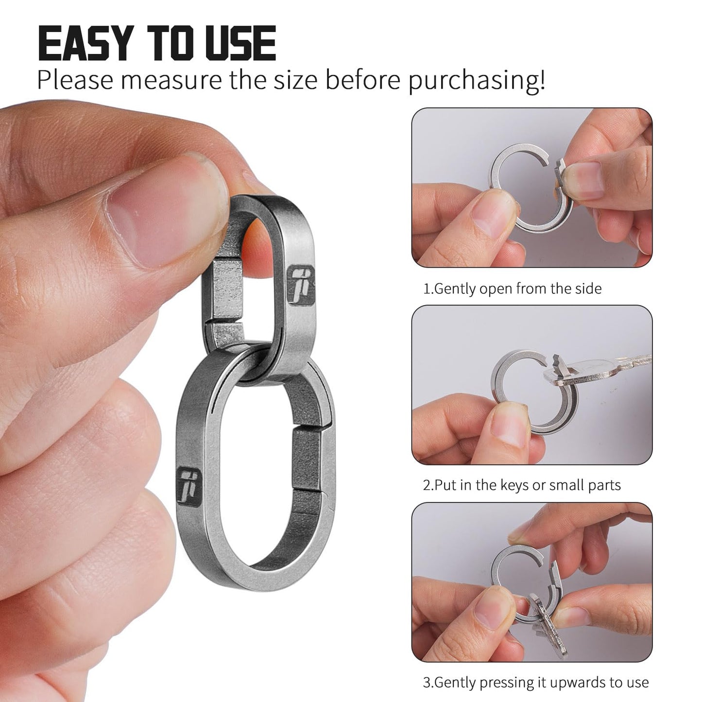 FEGVE Titanium Small Key Chain Rings, Quick Release Connecting Keychain Mini Carabiner for Keys Wristlet Bag