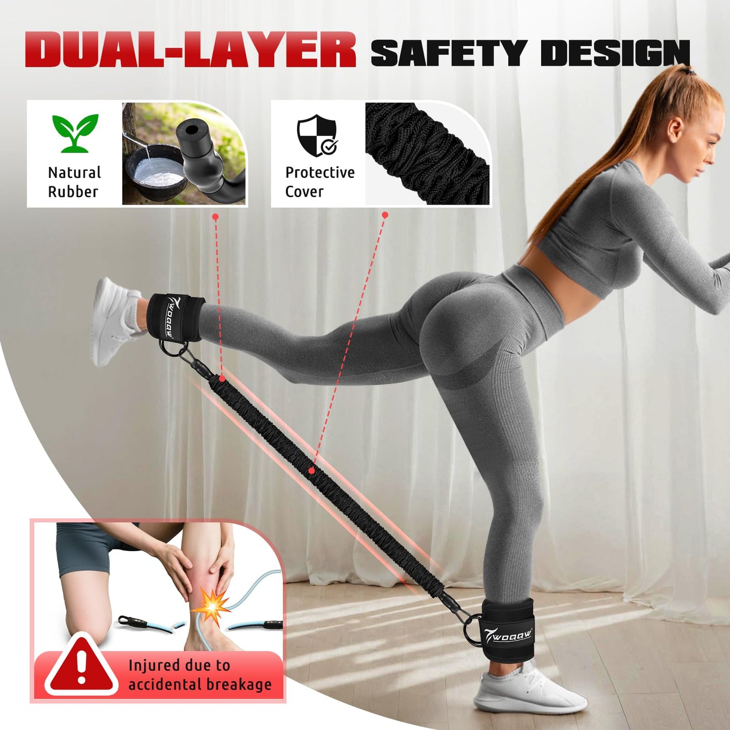 Ankle Resistance Bands with Cuffs, Leg and Glutes Workout Equipment, Resistance Bands with Ankle Straps for Cable Machine Kickbacks, Booty Workouts, Lower Body Exercises - Home Gym Exercise Equipment