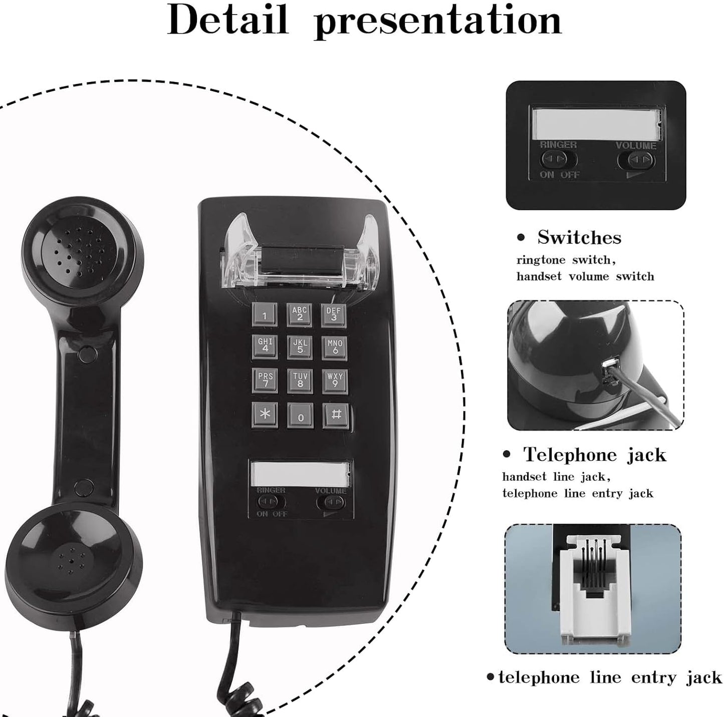 Wall Phone with Classic Design,Corded Wall Phone,Crisp Mechanical Ringer,Easy to Install, Retro Phone, Perfect for Kitchen,Living Room & Bedroom (Beige)