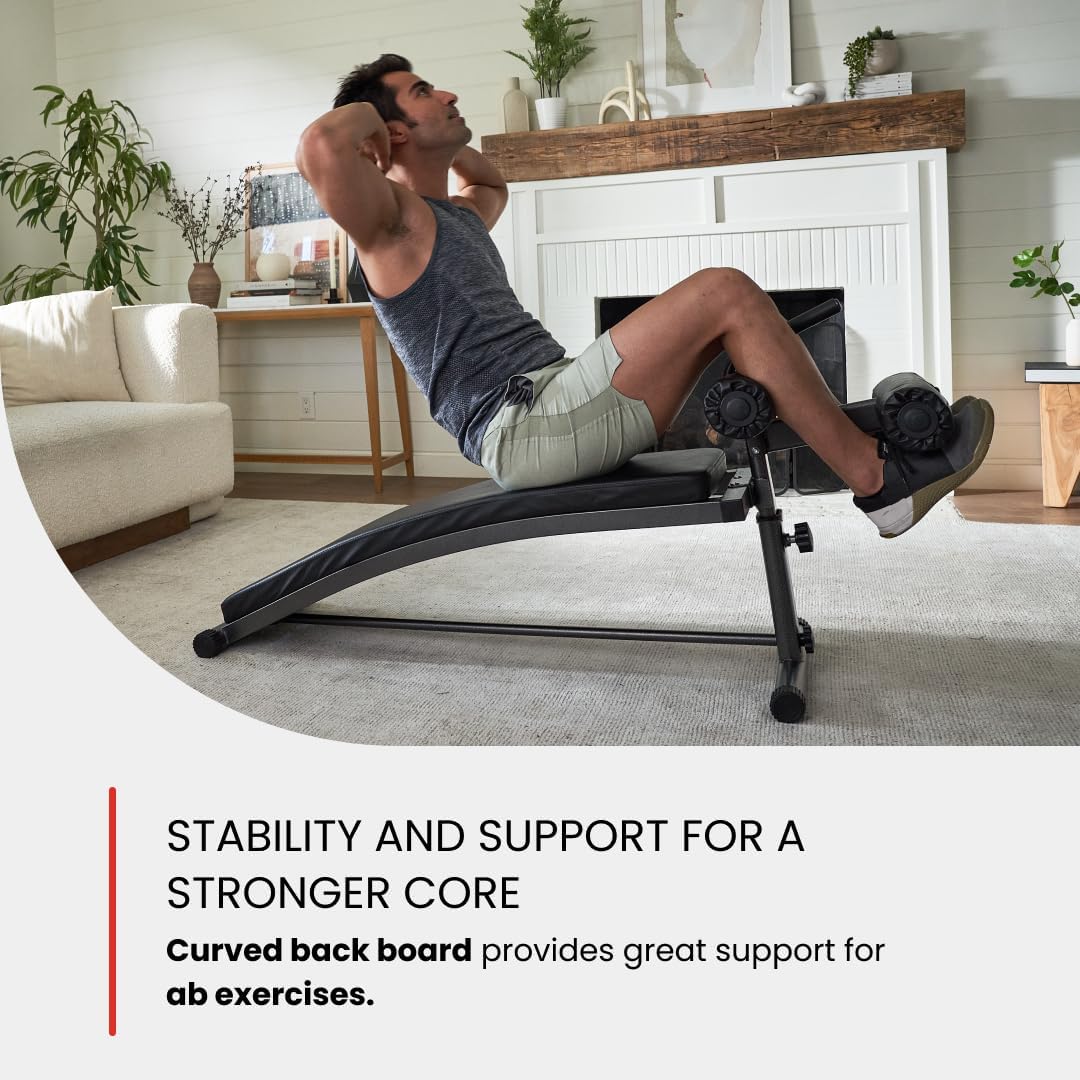 Finer Form Gym-Quality Sit Up Bench with Reverse Crunch Handle - Curved Ab Workout Bench for Your Home Gym. More Effective than an Ab Machine or Ab Roller. Get Abdominal Weight Bench for Decline Bench Press Right in Your Home Gym.