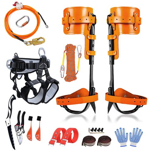 Esayendder Tree Climbing Spikes Set, Tree Climbing Gear, Tree Climbing Gear with Adjustable Climbing Straps and Steel Core Flip Line, Rock Climbing Kit with Triple Lock Lanyard Adjuster