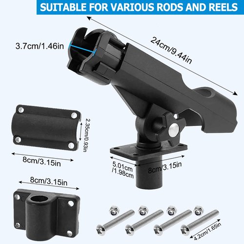 LBW Fishing Rod Holders for Boat Side Deck Mount Rod Holder Adjustable Kayak Fishing Pole Holders for Boat Canoe Rail Mount 2 Pack