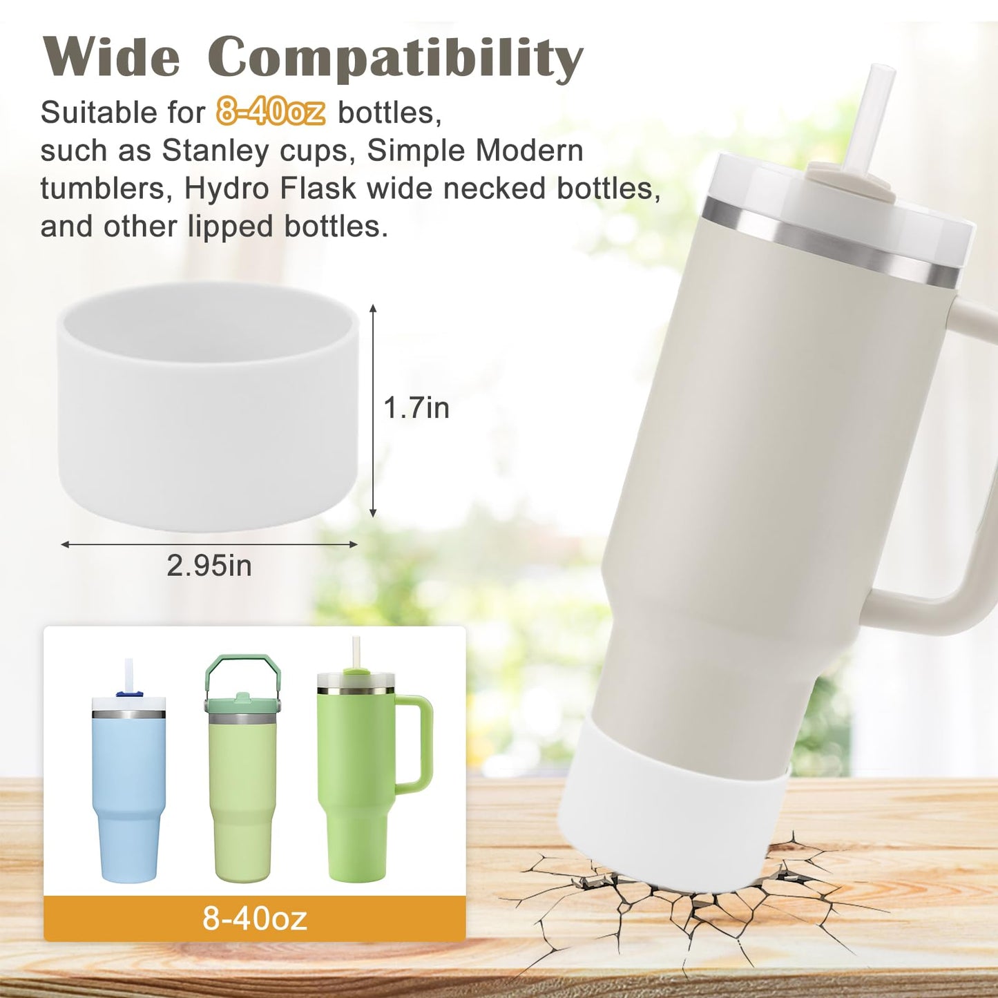 Gestarich 7PCS Stanley Cup Accessories, White Silicone Tumbler Accessories for 30/40oz Stanley Tumbler, Including Straw Cover, Boot, Hand Strap, 4 Pcs Charms