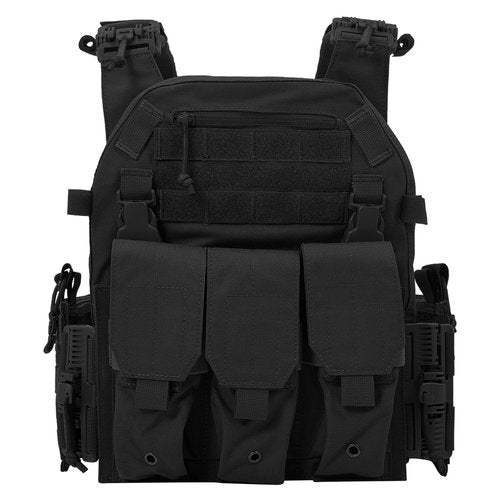 ULIONTAC Tactical Chest Training Clothing Suit with Quick Release Buckle Rig Mag Pouch ROC System Laser Cutting Adjustable (BK)