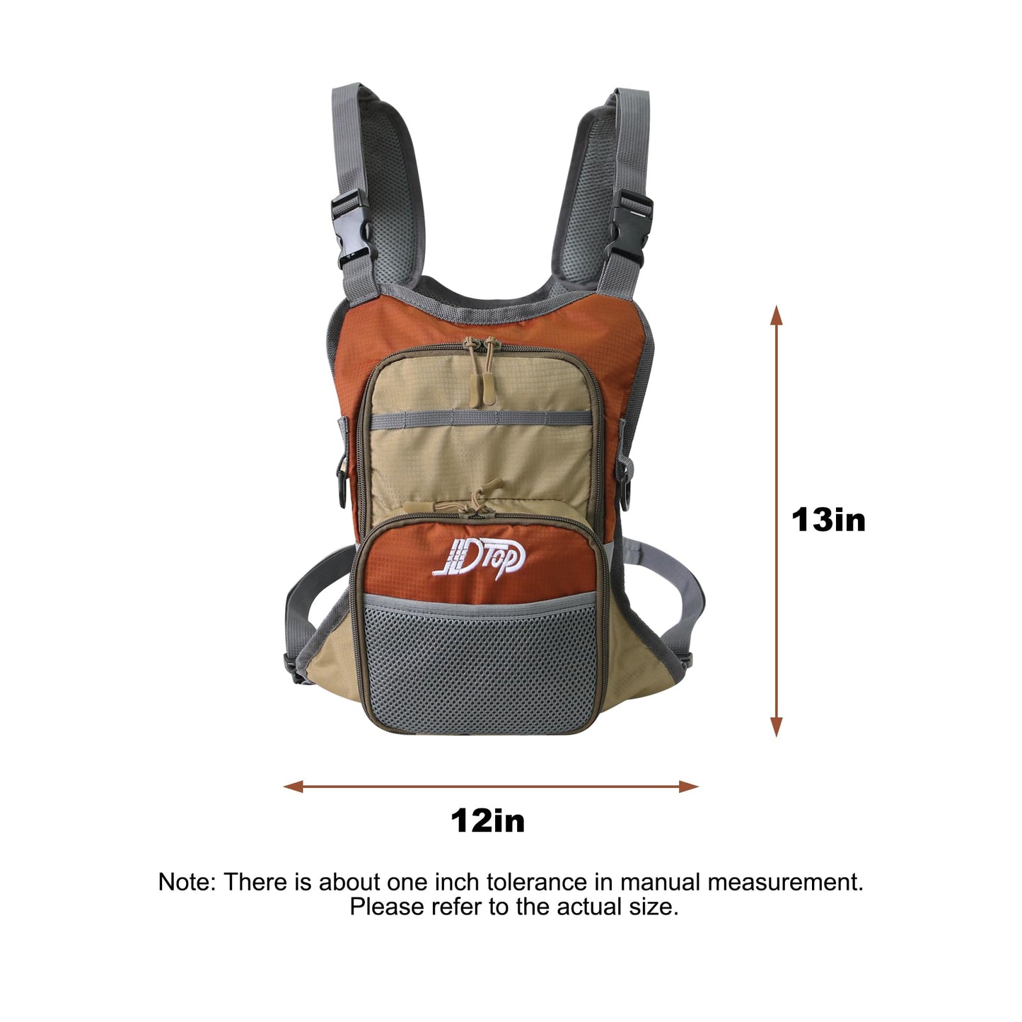JLDTOP Fly Fishing Chest Pack, Lightweight Fishing Backpack, Fishing Tackle Storage Fits Up to Hold Fly Boxes, Fishing Accessories for Men(Orange + Gray)