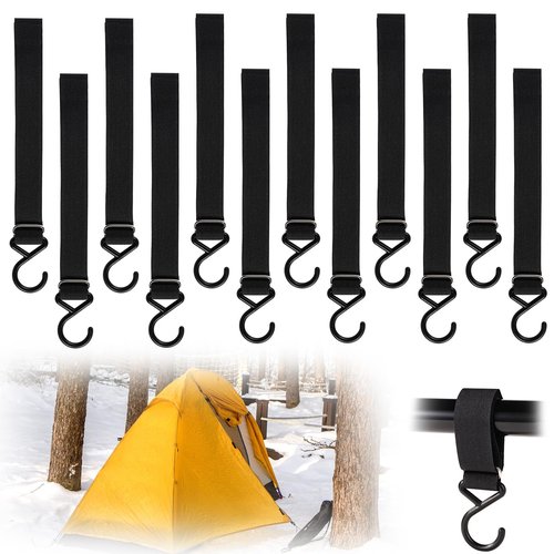 lasuroa 12pcs Ice Fishing Coat Hooks, Ice Fishing Shelter Coat Hooks Ice Fishing Shelter Accessories Hanging Storage for Ice Fishing Tents Hunting Accessories Outdoor Camping (Black)