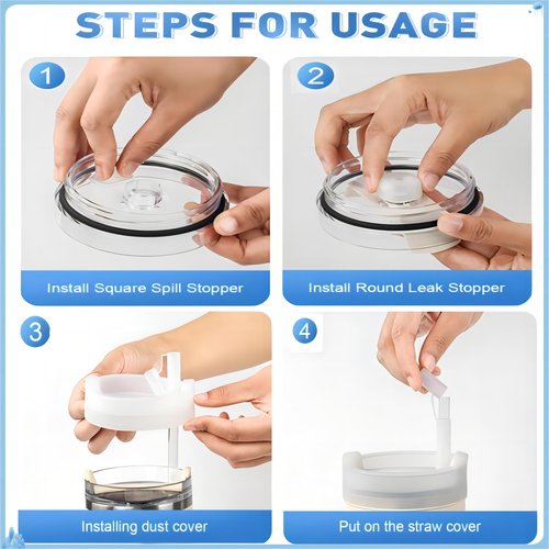Straw Covers Cap Topper for Stanley Cup H2.0 40oz Tumbler Accessories Including Lid Cover Spill Stopper Leak Stopper Silicone 3 Pcs