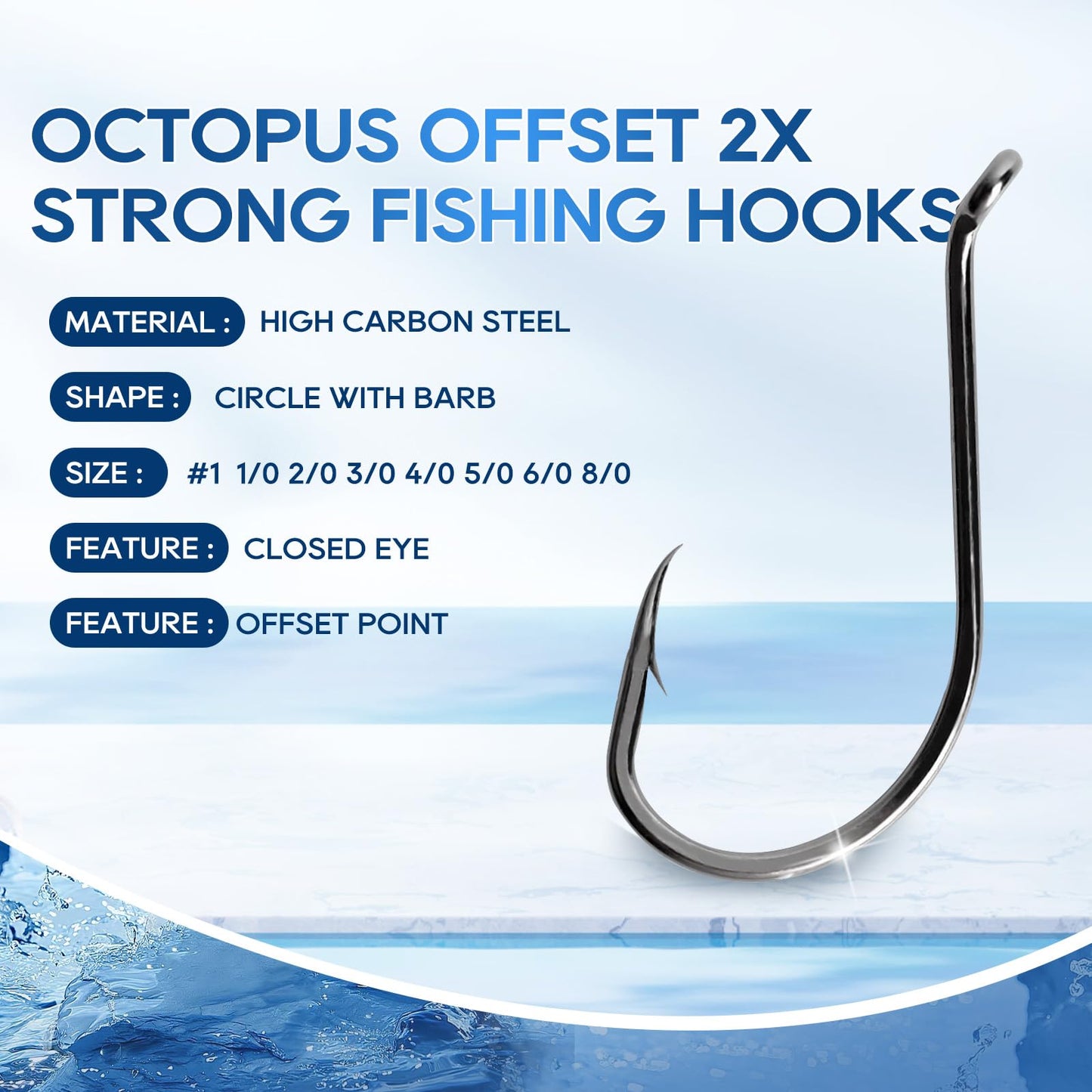 UCEC Fishing Hooks Octopus Hooks Circle Hooks for Saltwater Freshwater High Carbon Steel Offset Fishing Hook for Catfish Trout Fishing Size #1 1/0 2/0 3/0 4/0 5/0 6/0 8/0, 170pcs/box