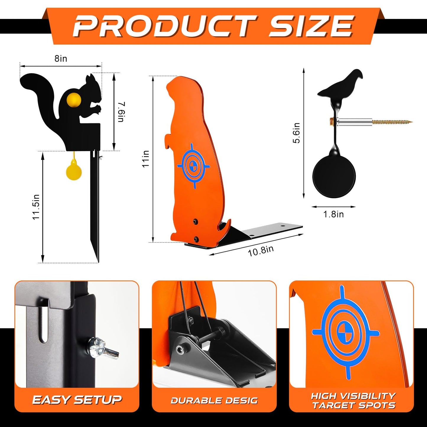 Leyndo 3 Pcs Metal Animal Targets Metal Squirrel Reset Target Outdoors Prairie Popper Pop-Up Steel Target, Bird Slingshot Target for Animal Training Target Rifle Pellet Accessories