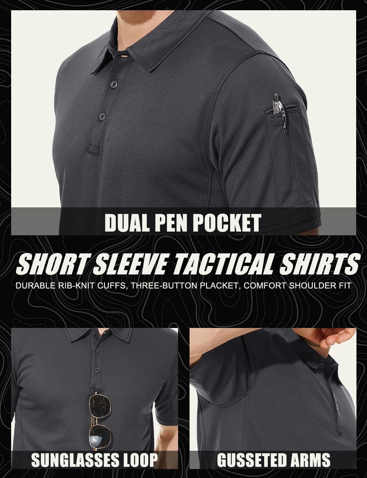 MAGCOMSEN Men's Golf Shirts Short Sleeve Light Shirts Fishing Shirts Pique Tactical Polo Shirts Grey XXL