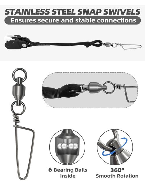 BLUEWING Outrigger Halyard Lock Pulley Double with Ball Bearing Snap Swivel for Offshore Fishing, Black