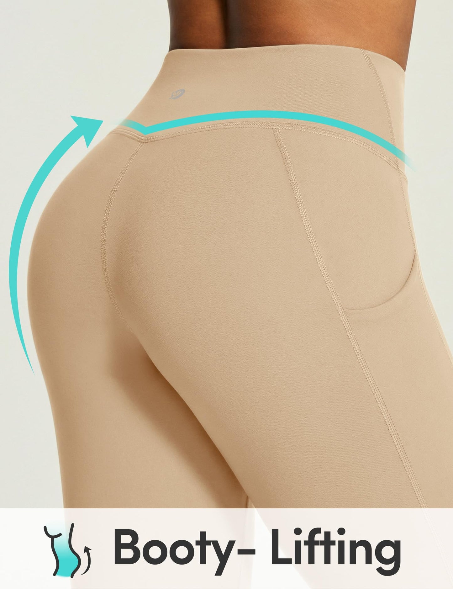IUGA Capri Leggings for Women with Pockets Women's High Waisted Knee Length Capris Compression Yoga Pants Workout Leggings Khaki