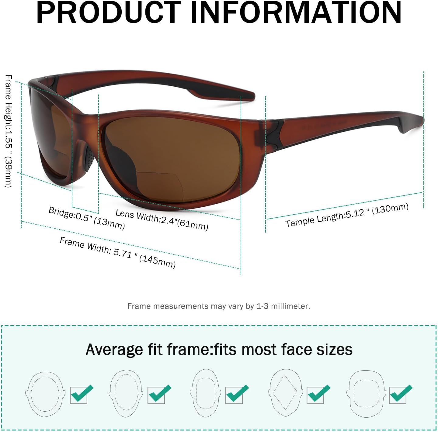 Eyekepper TR90 Unbreakable Sports Bifocal Sunglasses Baseball Running Fishing Driving Golf Softball Hiking