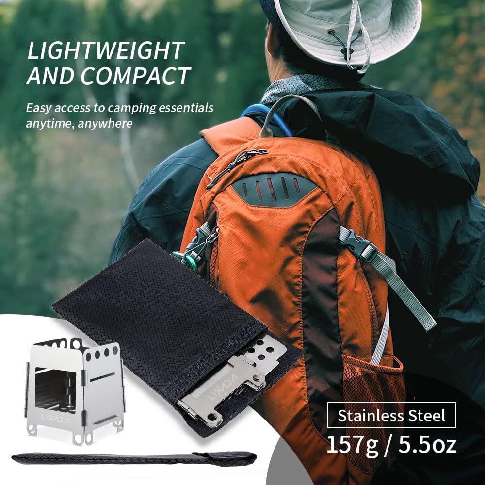 Portable Stainless Steel Wood Burning Camping Stove - Lightweight Folding Backpacking Grill for Hiking, BBQ, and Outdoor Adventures