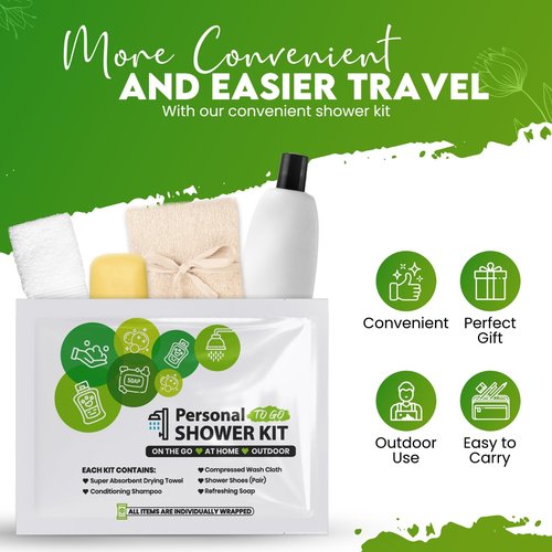 Compact Personal Shower Kit To-Go (Green) – Your Hygiene Companion for Travel, Gym, Camping | Shower on the Go | Shampoo, Soap, Towel. All in One (1)