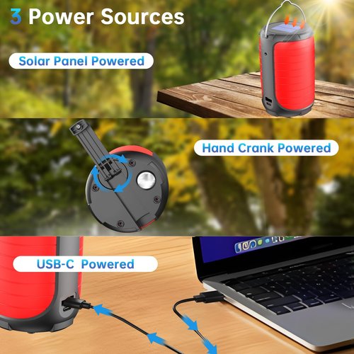 Camping Lights Hand Crank Solar Camping Lantern, Portable Ultra Bright LED Torch 5000MAH Rechargeable Led Flashlight Tent Lights, USB-C Charger Electronic Lantern for Emergency Hurricane