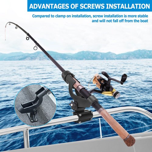 LBW Boat Fishing Rod Holders Side Deck Mount Kayak Rod Holder Adjustable Fishing Pole Holders for Boat Canoe Rail Mount 2 Pack