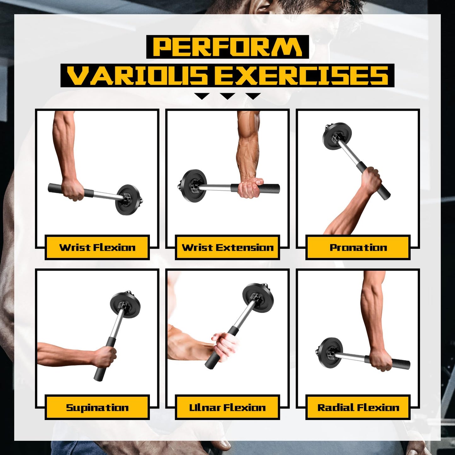 Fancyes Dumbbell Bar Handle with Lock, Adjustable Forearm Wrist Exerciser, Hand Developer Grip Strength Trainer, Fitness Equipment for Lateral Forearm/Wrist Rotation Exerciser/Forearm Trainer