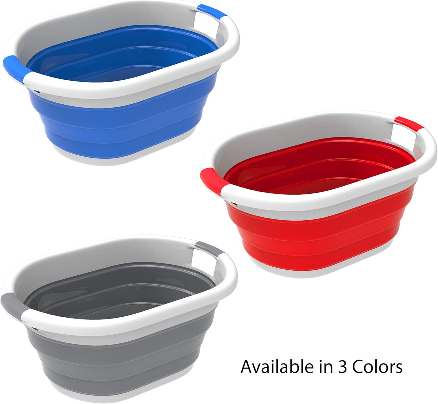 Trademark Home Collection Wakeman 75-CMP1062 Outdoors Collapsible Wash Basin, Dish Tub, Ice Bucket, Portable Basket & Comfort Handles for Camping, Tailgating, More (Gray), 24.25” x 12.5” x 11”