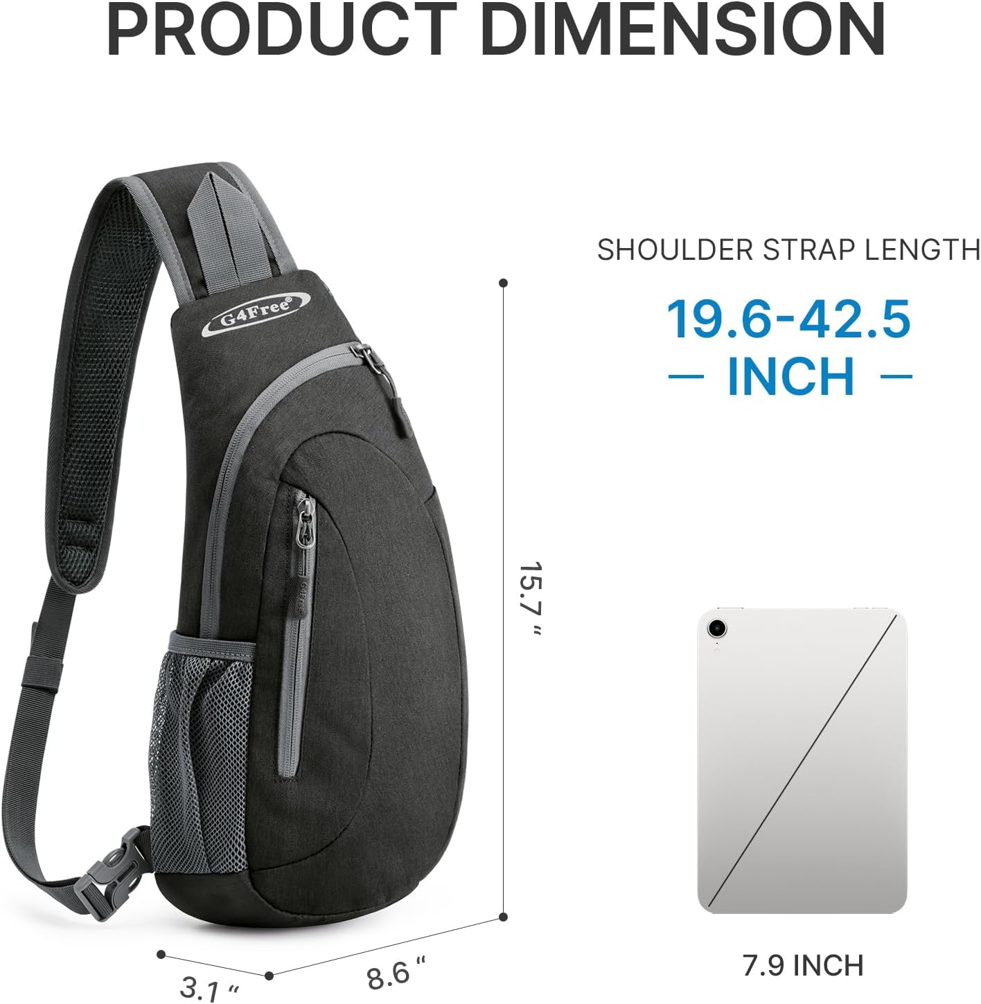 G4Free Sling Bag for Men Women, Small Crossbody Backpack Lightweight Chest Shoulder Bags for Travel, Outdoor and Sports (Black)