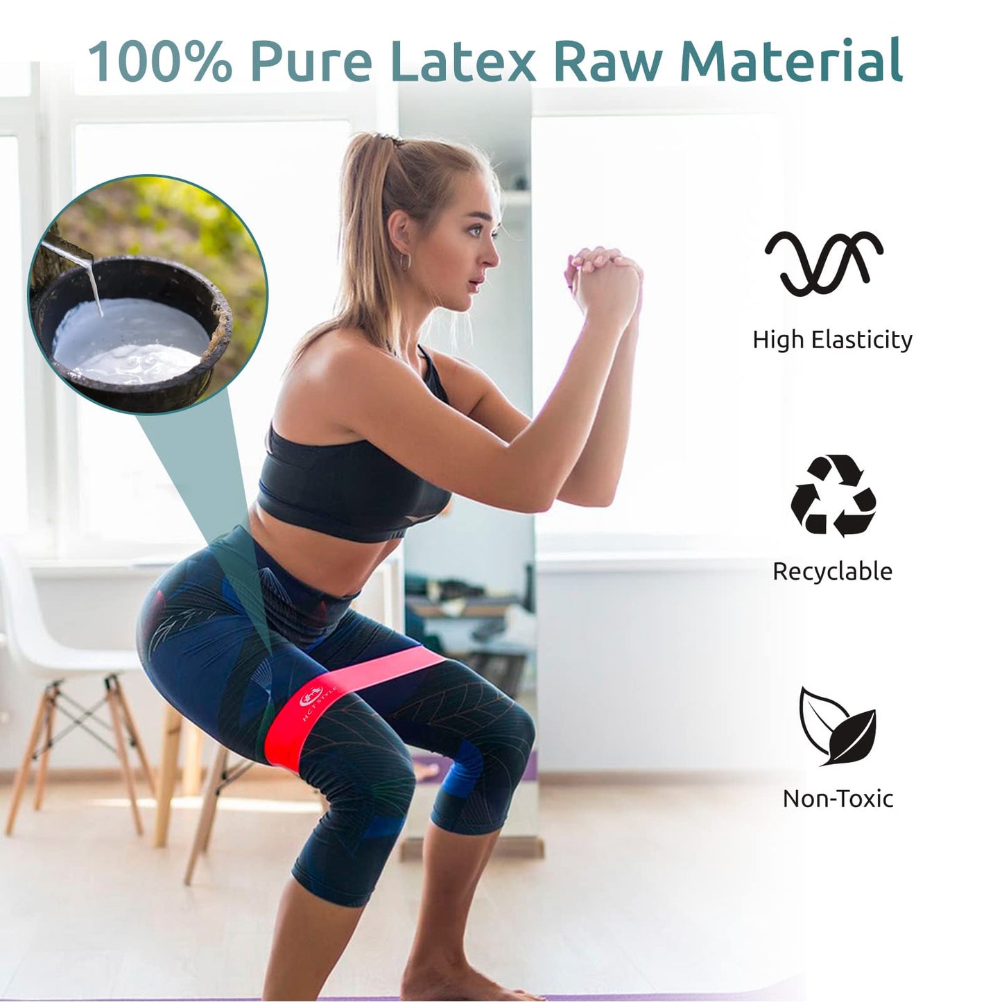 HCT STYLE Exercise Band Resistance Bands for Working Out Men and Women Set 5 Different Levels Yoga Pilates,Natural Latex is Non Toxic and Odorless Not curl with Exercise Instructions e Carry Bag.