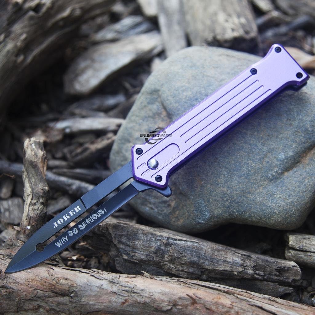 Unlimited Wares Joker "Why So Serious?" Purple Assisted Opening Folding Knife 4.5-Inch Closed