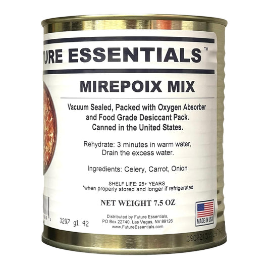 Future Essentials Dehydrated Mirepoix Mix | 7.5 oz Can | Emergency Food Supply | Dried Onion, Carrot & Celery Blend | Long Shelf Life | Ideal for Cooking, Prepping & Food Storage | Made in USA