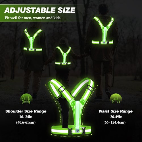 AXsinr LED Reflective Vest Running Gear, Light Up Vest for Night,High Visibility Running Vest for Biking,USB Rechargeable Adjustable Safety Gear, Green