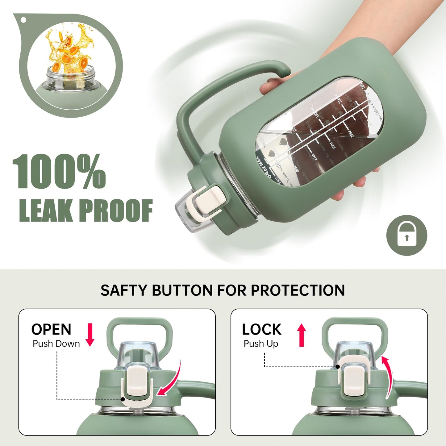 64 oz Glass Water Bottle with Straw and Handle Half Gallon Water Jug with Silicone Sleeve Large Water Bottle for Office, Gym, Outdoor Sports