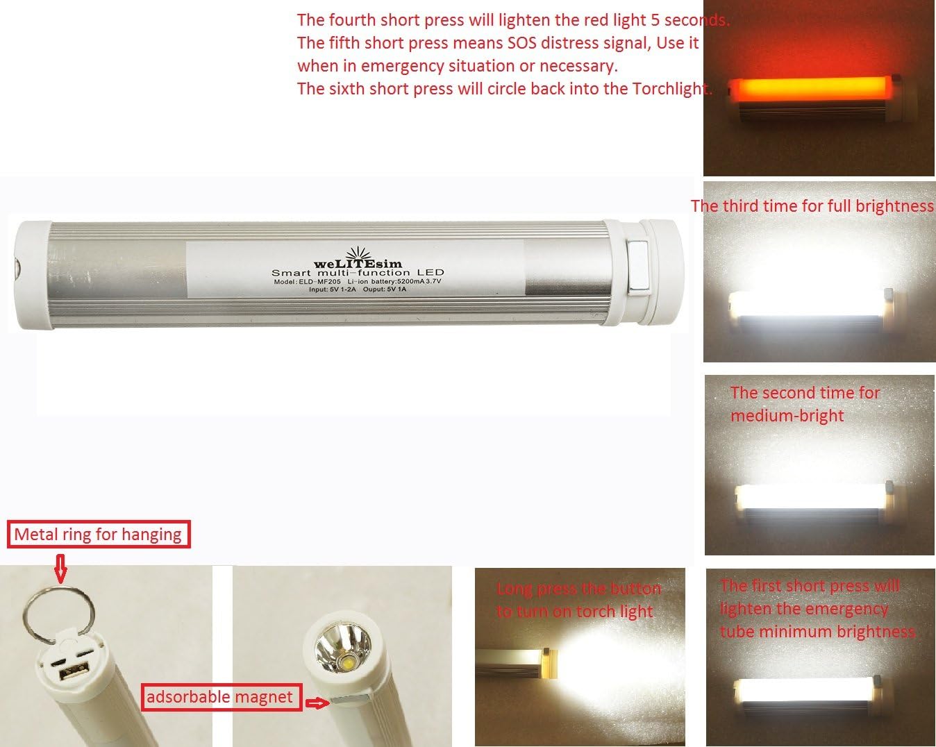 Multi-Function Rechargeable LED Flashlight Rechargeable Waterproof Pocket Flashlight Mirror Aluminum High CRI Led Flashlight for Camping,Hiking,Everyday Use(White)