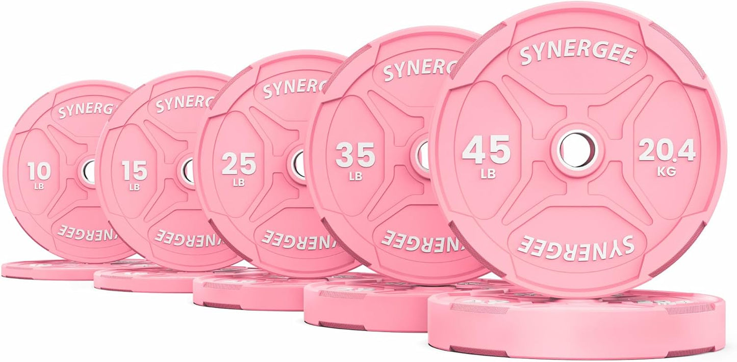 Synergee Bumper Plates – Durable Olympic Weight Plates, Low-Bounce Rubber for Strength Training, Powerlifting, and Functional Workouts.