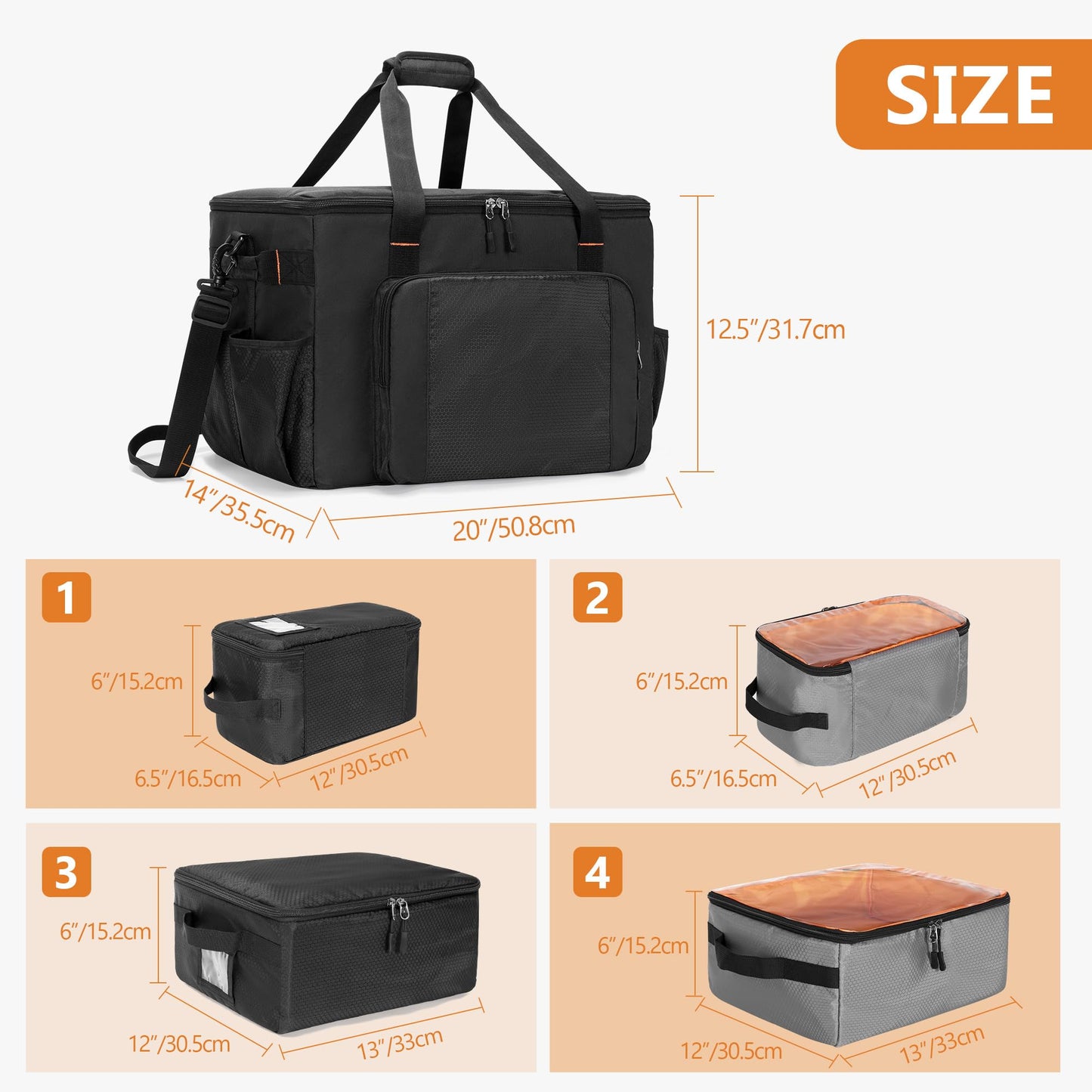 GRAOSO Camping Organizers and Storage, 4 Pcs Camping Packing Cubes with Carrying Bag for Easy Storage and Transport, 5-in-one Tactical Bag with Hard Bottom, Patented Design