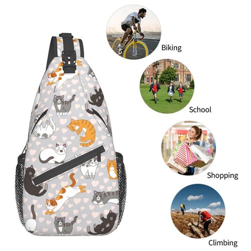 VOOHDDY Cute Cat Kitten Sling Bag For Women Men Fun Animal Travel Hiking Backpack Crossbody Shoulder Chest Bags Casual Daypack Sport