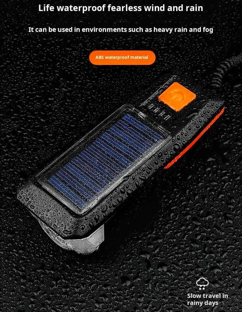 UIVXXUD Multi-Functional Solar-Powered & USB Rechargeable Bike Front Light with 120dB Horn (Red, Black)