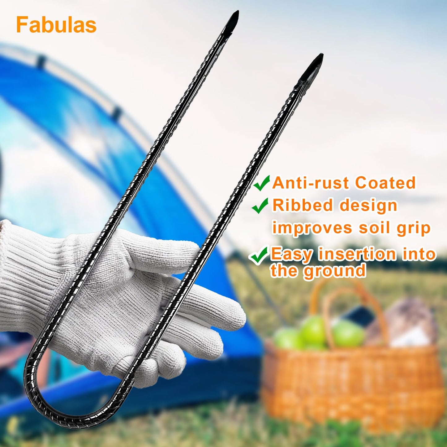 Fabulas Rebar Stakes, 12 Inch 12 Pack Ground Stakes U Hook Heavy Duty Metal Steel Trampoline Anchors with Chisel Point for Trampoline High Wind Chicken Coop Accessories Fence Gardening Tent Dog