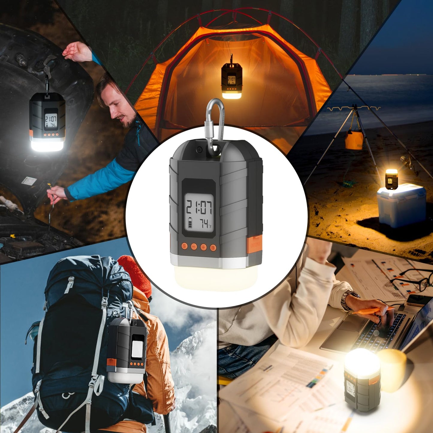 LOBKIN Camping Rechargeable Lantern, Multifunctional Camping Light 5 Modes, Portable Tent Lamp USB 15600 mAh for Camping, Hiking, Fishing