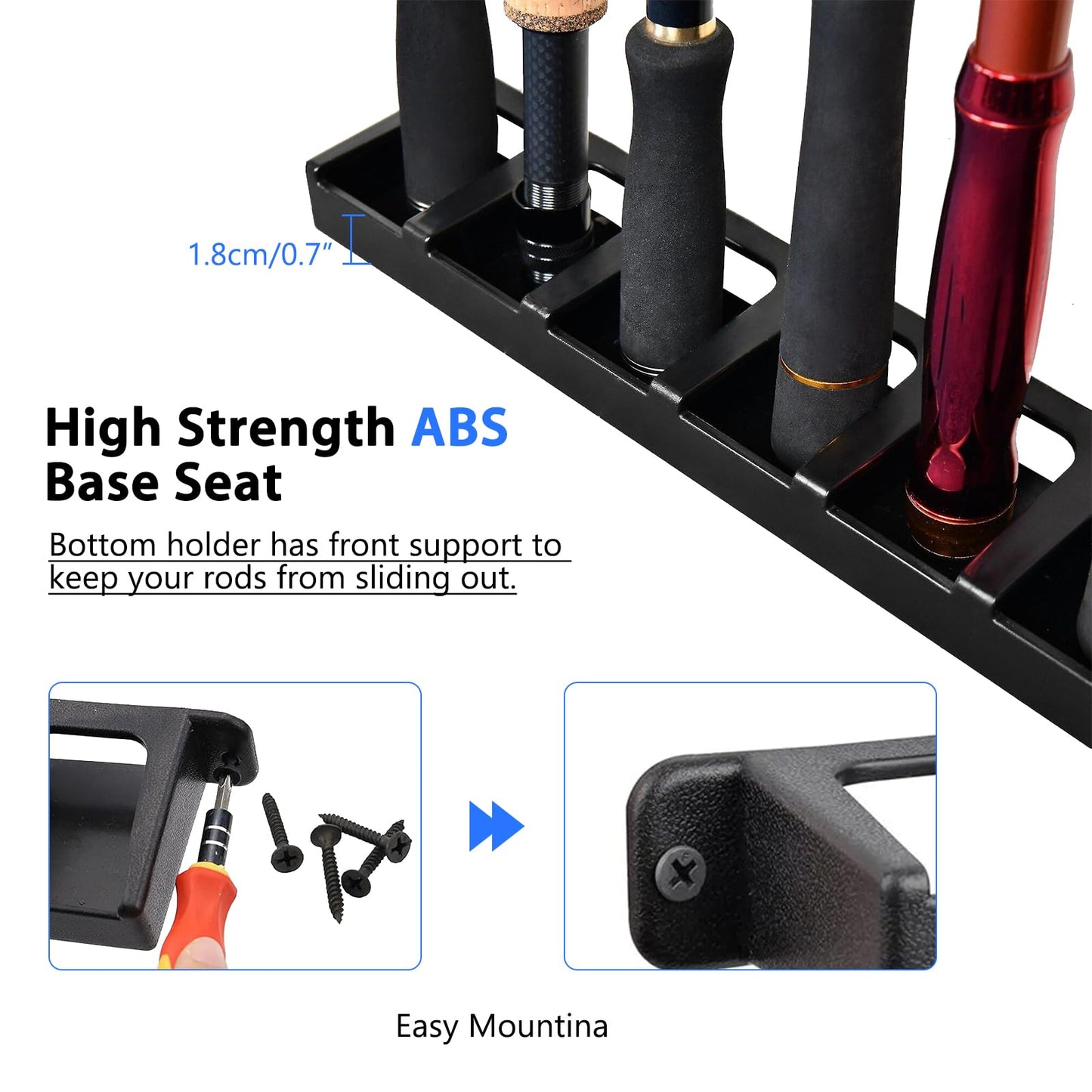 Fishing Rod Holders Wall-Mounted 2 Pairs, Simple Deluxe Fishing Pole Holder & Rack Store up to 12 Rods or Combos for Garage & Boat (Vertical, Black)