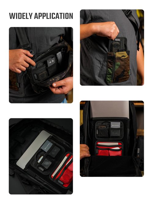 TACTICAL_GEEK TCM3 Mini EDC Organizer Board, Backpack Accessories with Open Pocket & Mesh Pocket, Utility Admin Bag Insert Panel Hook and Loop Modular Organizer for Daily Carry(Black)