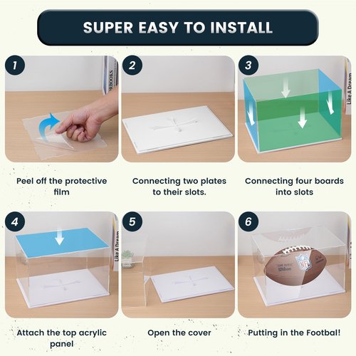 New Version Football Display Case, Premium Clear Acrylic Display Case Full Size with Removable Interior Football Display Stand, Thickened UV Protection Football Display Holder for Autographed Football