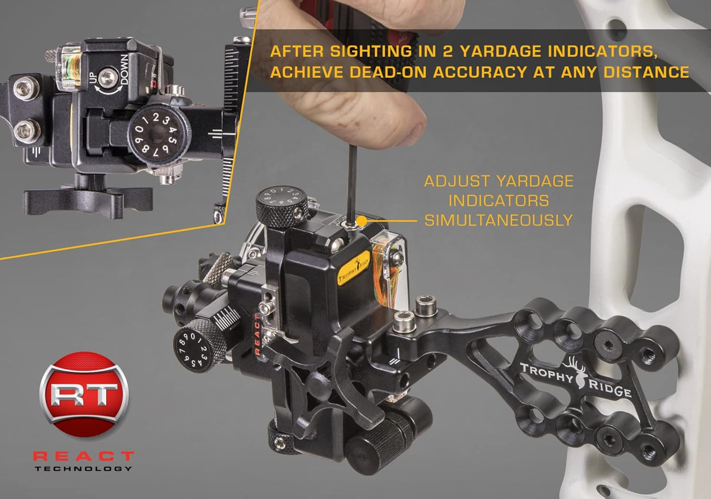 Trophy Ridge React One Pro Bow Sight - 100 Yards Accuracy, Tool-less Adjustments & 2nd/3rd Axis Leveling
