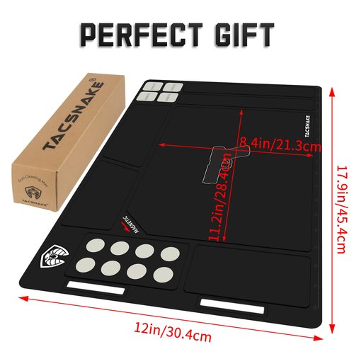 Tacsnake Pistol/Rifle Gun Cleaning Mat, Anti-Slip Rubber Tactical Magnetic Pad, Rubberized Repair Mat for Gun Cleaning Kits (Pistol Style)