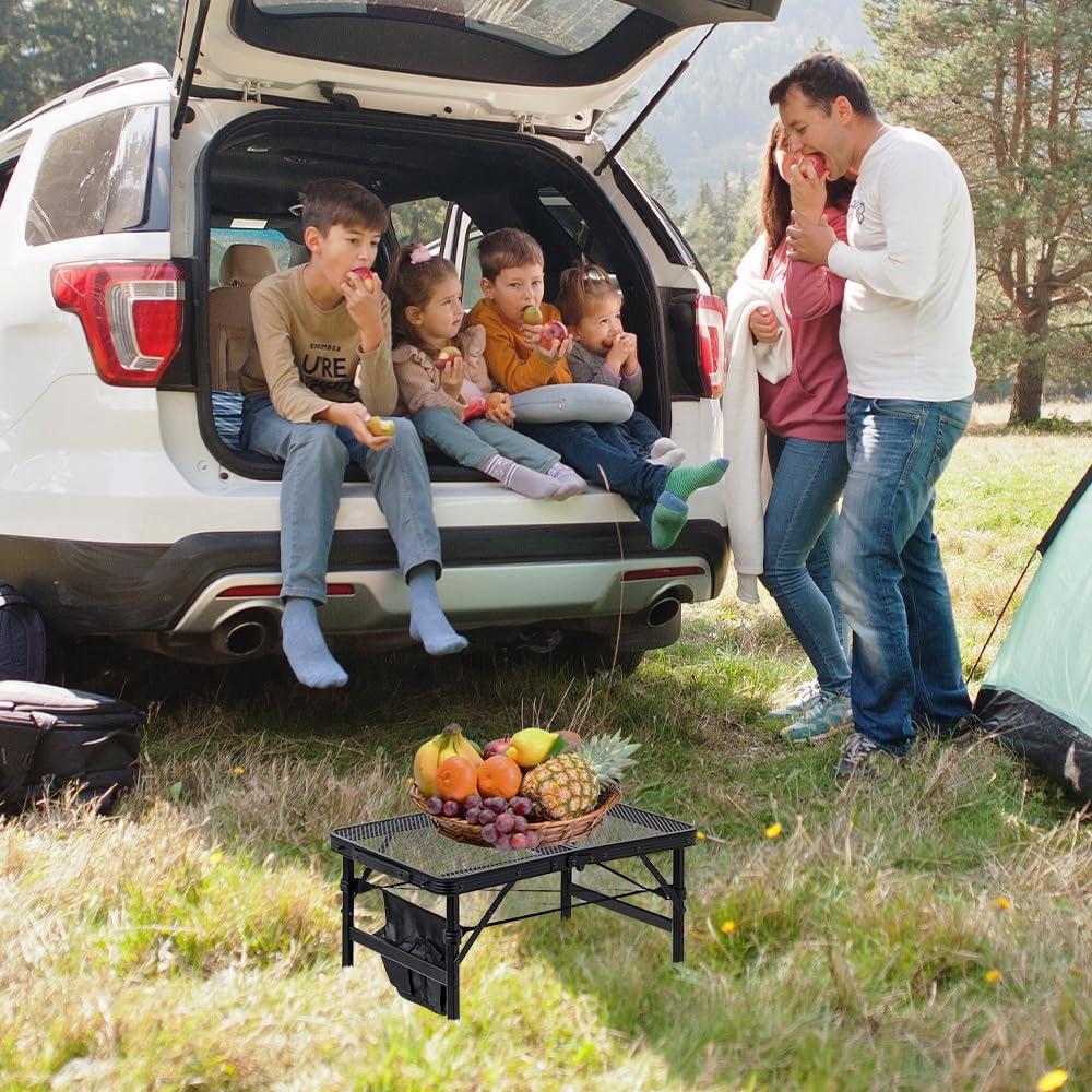 Japard Folding Grill Table, 2 x 1.3 FT Lightweight Height Adjustable Aluminum Table with Mesh Desktop and Mesh Bag for Outdoor Camping Picnic BBQ (Silver, small (23" x 15"))