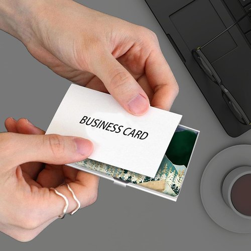 Business Card Holder, Stainless Steel Card Case, Metal Men's and Women's Business Card Case, Cute Buckle Style Card Holder, Wallet Credit ID Case for Office Blue Bows