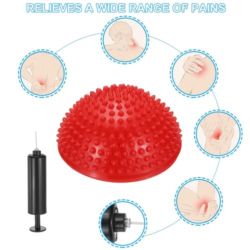 PATIKIL 4 Pcs Half Spiky Domes Balance Pods 6.7x3.1 Inch, Balance Trainer Dots with Hand Pump for Core Body Balancing Stability Training Foot Massage, Red/Purple