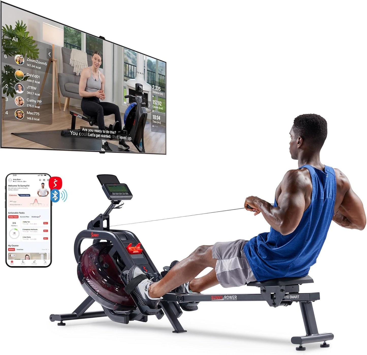 Sunny Health & Fitness Foldable Rowing Machine for Home - Full-Body Low-Impact Workout, Quiet Operation & Free SunnyFit App