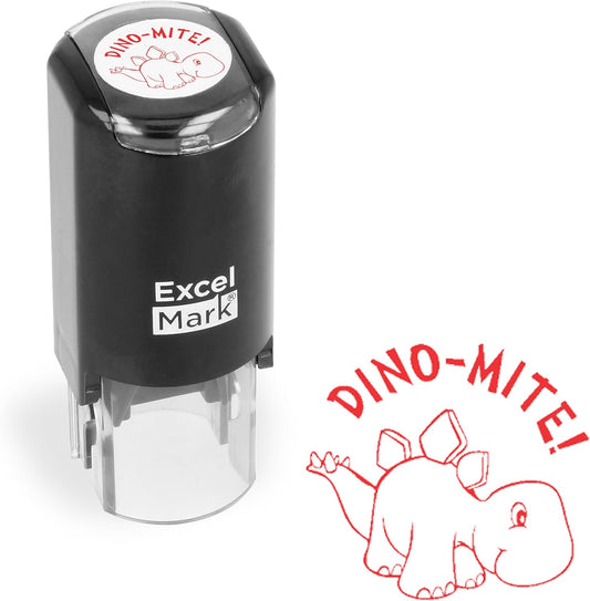 ExcelMark Round Teacher Stamp - Solid Star - RED Ink