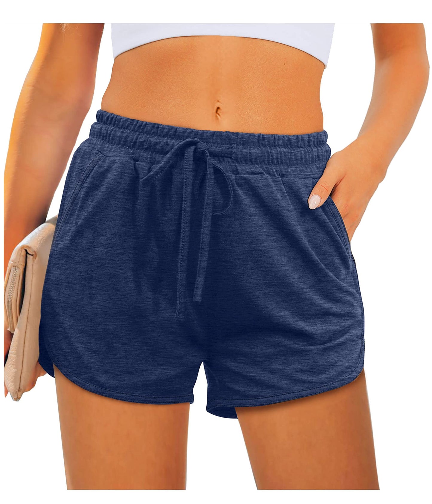 Aloodor Athletic Shorts for Women Hiking Sweat Shorts with Prockets Navy Blue M